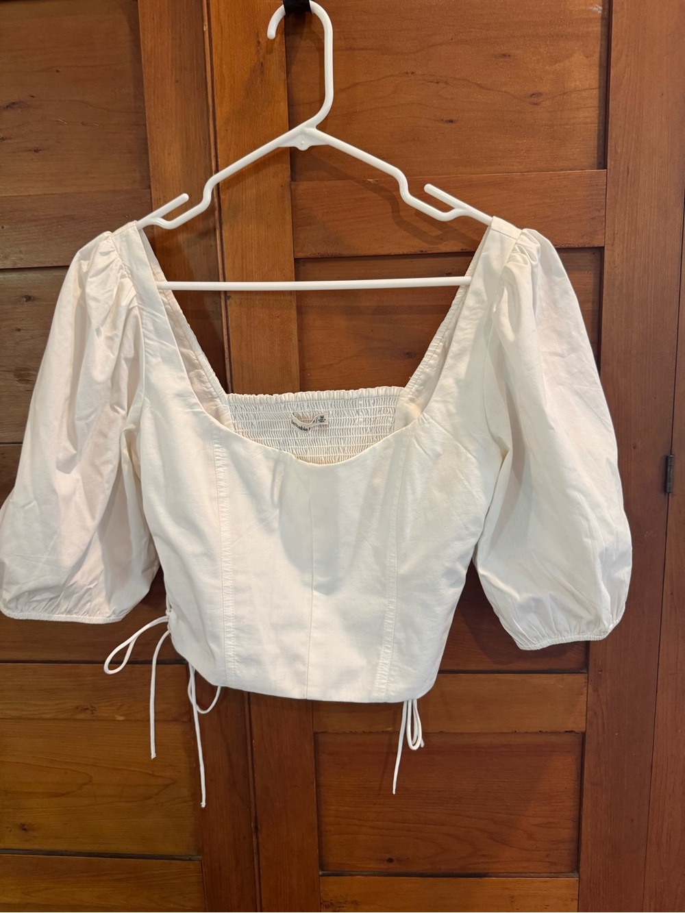 Abercrombie White Puff Sleeve Corset Crop Top | Smocked Back Side-Tie Blouse